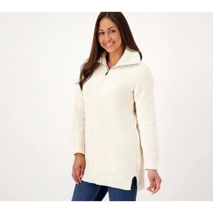 Barefoot Dreams CozyChic Half Zip‎ Tunic Size Large Cream NEW